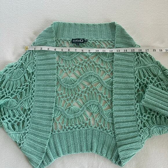 Bebe Mint Sage Green Crocheted Open Front Shrug Bolero Bohemian Y2K Size M - Picture 6 of 8